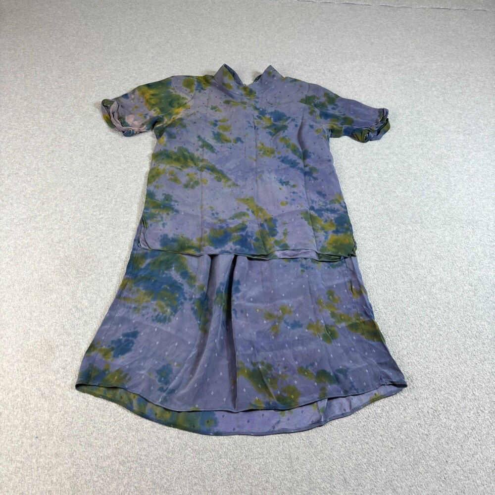 Michele Domercq Silk Skirt Shirt Women 38 Purple Tye-dye Maxi Boho France READ